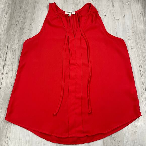 Monteau Sleeveless V-Neck Tassle Tie Pleated Front Flowy Blouse Large - Picture 1 of 6